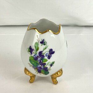 French Limoges Porcelain Footed Cracked Egg Violet Floral Vase Excellent